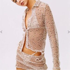 With Jean Mesh Crochet Top